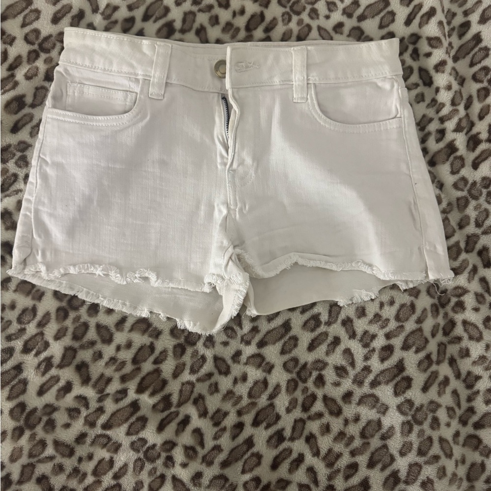 White Denim Cutoff Shorts with Frayed Hem